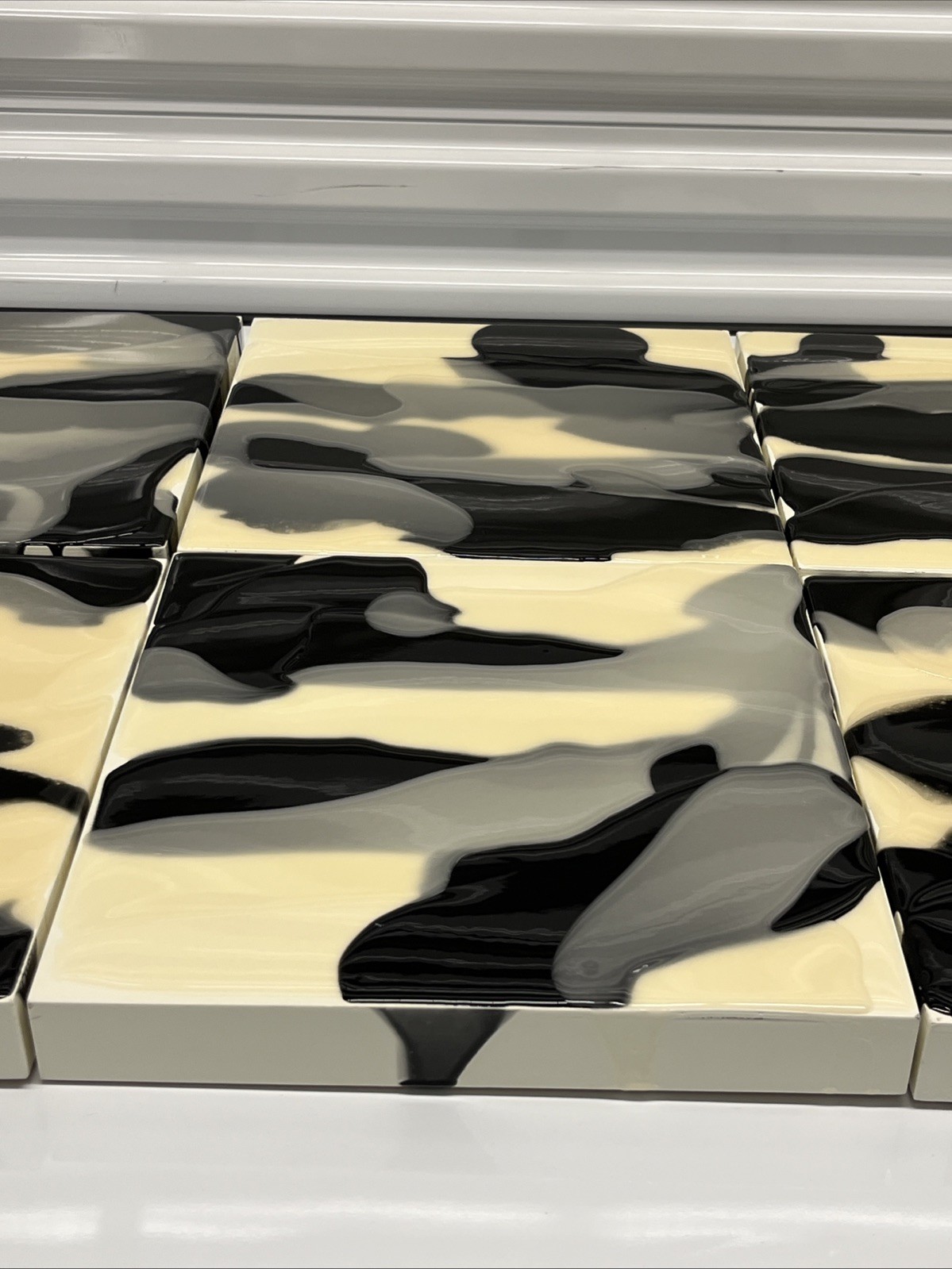 Andy Blank Abstract Paintings Black/Gray/Ivory – Set Of 8 (each 12”x12”x1.5”)