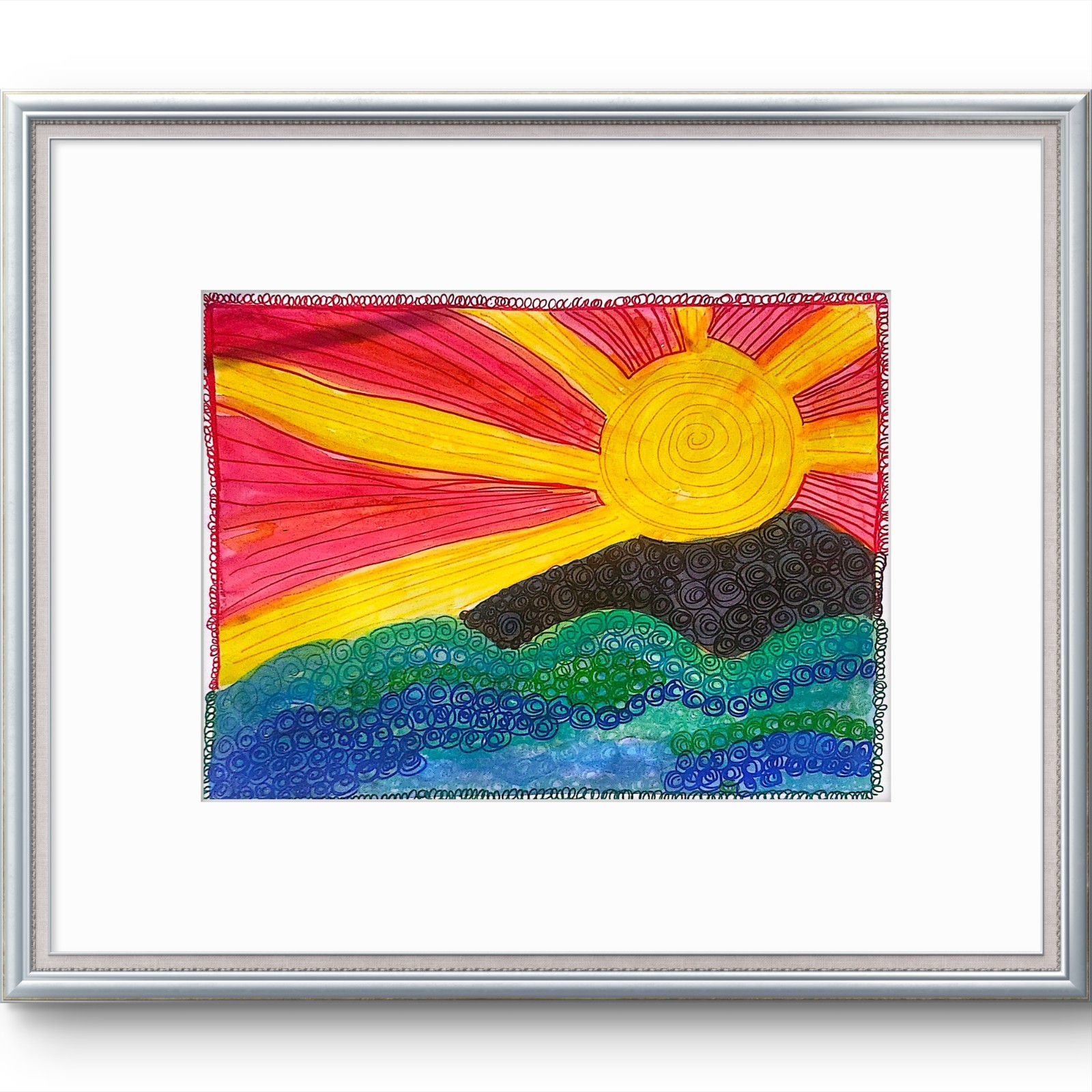 Here Comes Sun Contemporary Expressionist 11×14 Paper Original Watercolor Ink