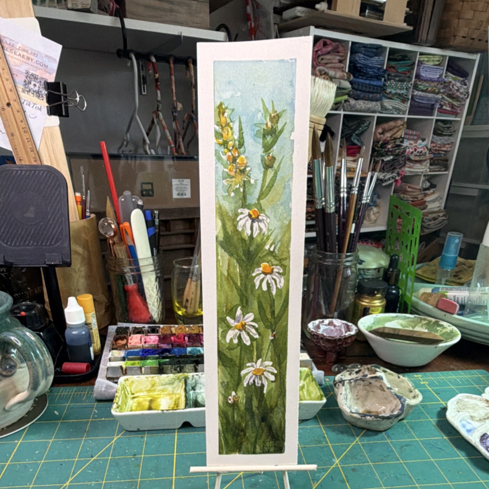 M. Hackney Original Watercolor Daisy Flower Painting Bookmark 2×9 Signed OOAK