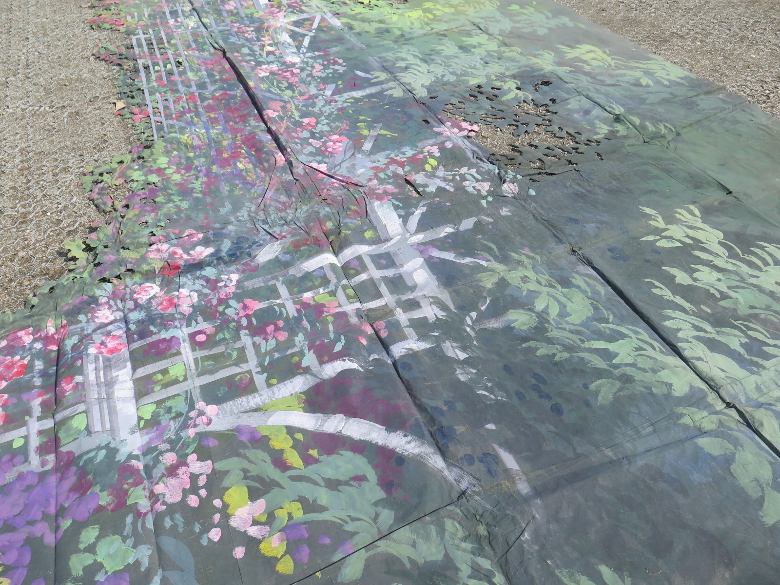 Backdrop Stage Antique Hand-Painted Scenic Artwork Flowers Garden CL4.27