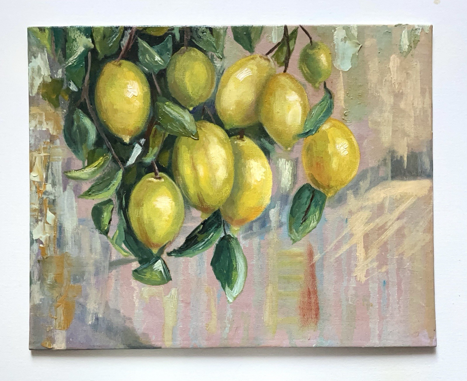 Original Oil Painting Lemon tree, Wall art Lemons on a branch, Kitchen decor
