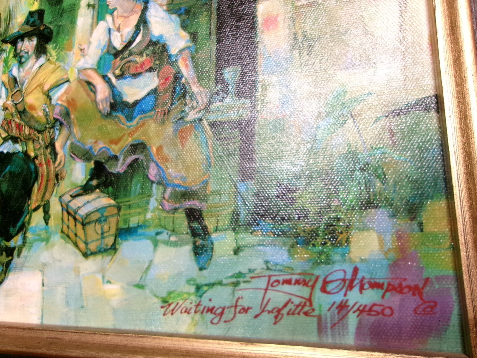 TOMMY G THOMPSON «WAITING FOR LAFITTE» 13/450~FRAMED OIL PAINTING W/ CERTIFICATE