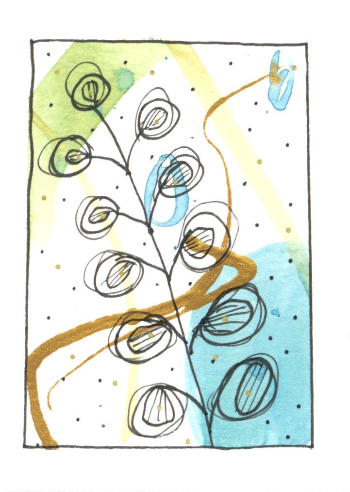 aceo original painting mixed media – signed by artist – Leaf Study #3