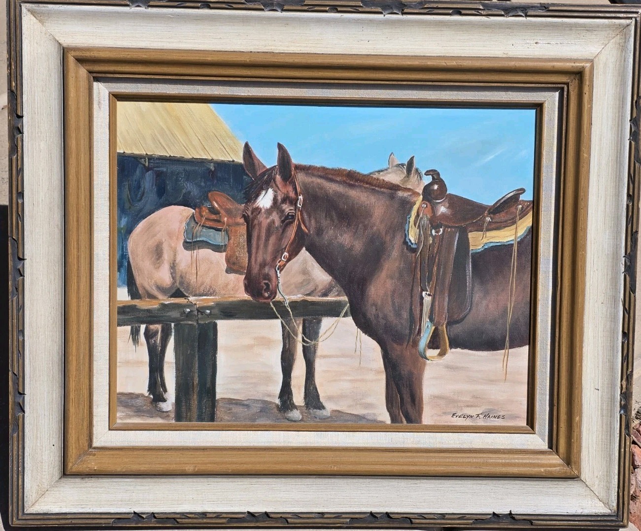 Arizona Colorado Evelyn F Haynes Original oil Painting Two Horses for the Trail