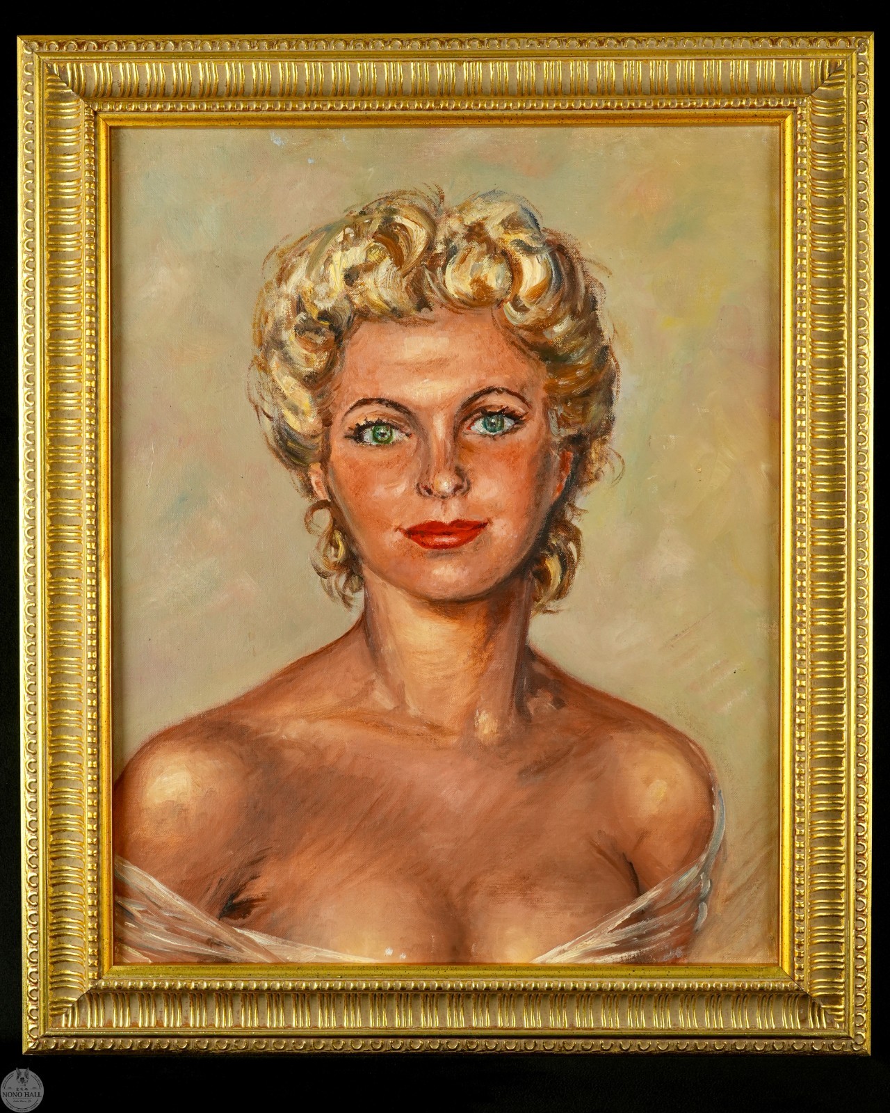Vintage Framed Original Oil Painting «Hollywood Regency Portrait of Woman»