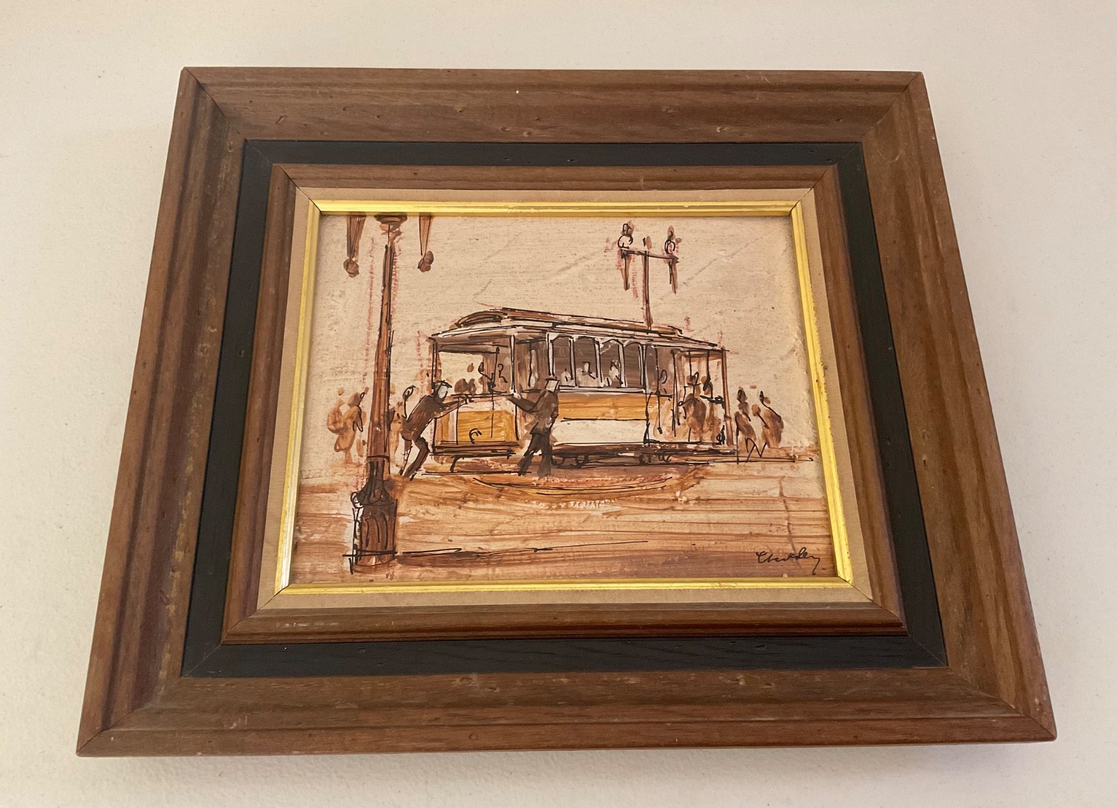 VTG Mid Century Modern John Checkley San Francisco Trolley Oil Painting, Signed