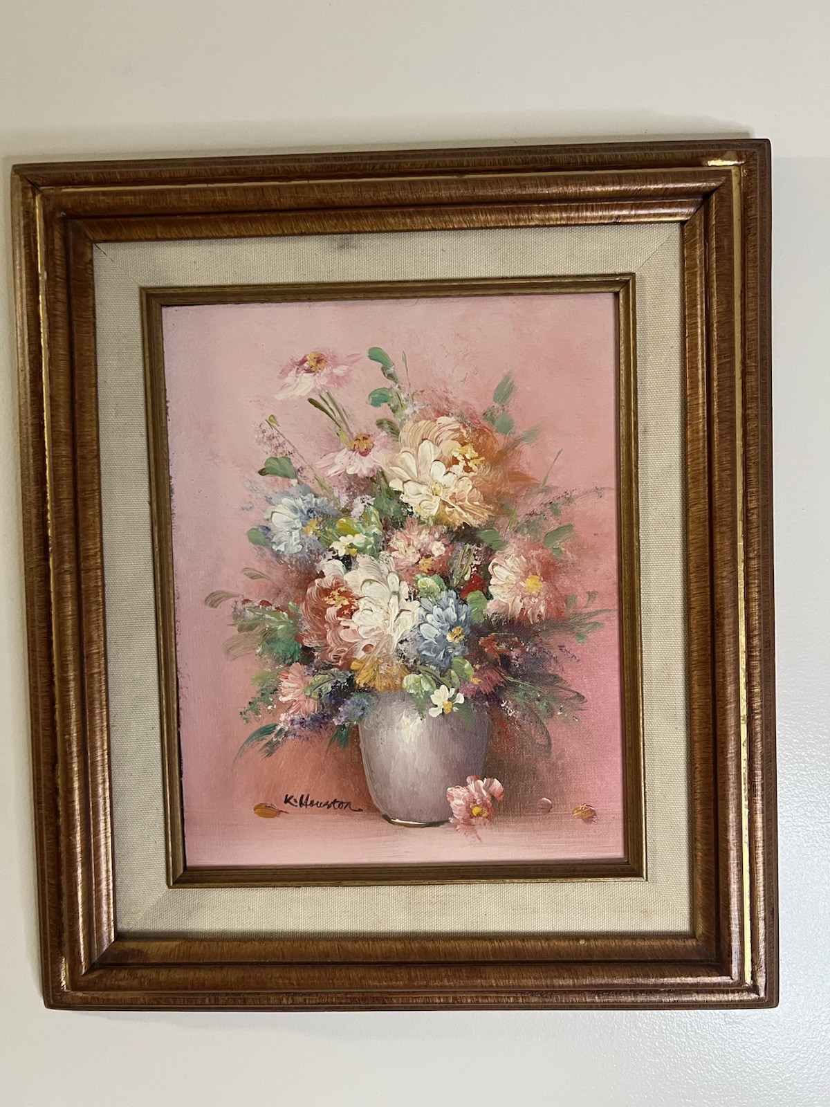 STUNNING Floral Original Oil Painting, Artist K Houston – Vintage Still Life