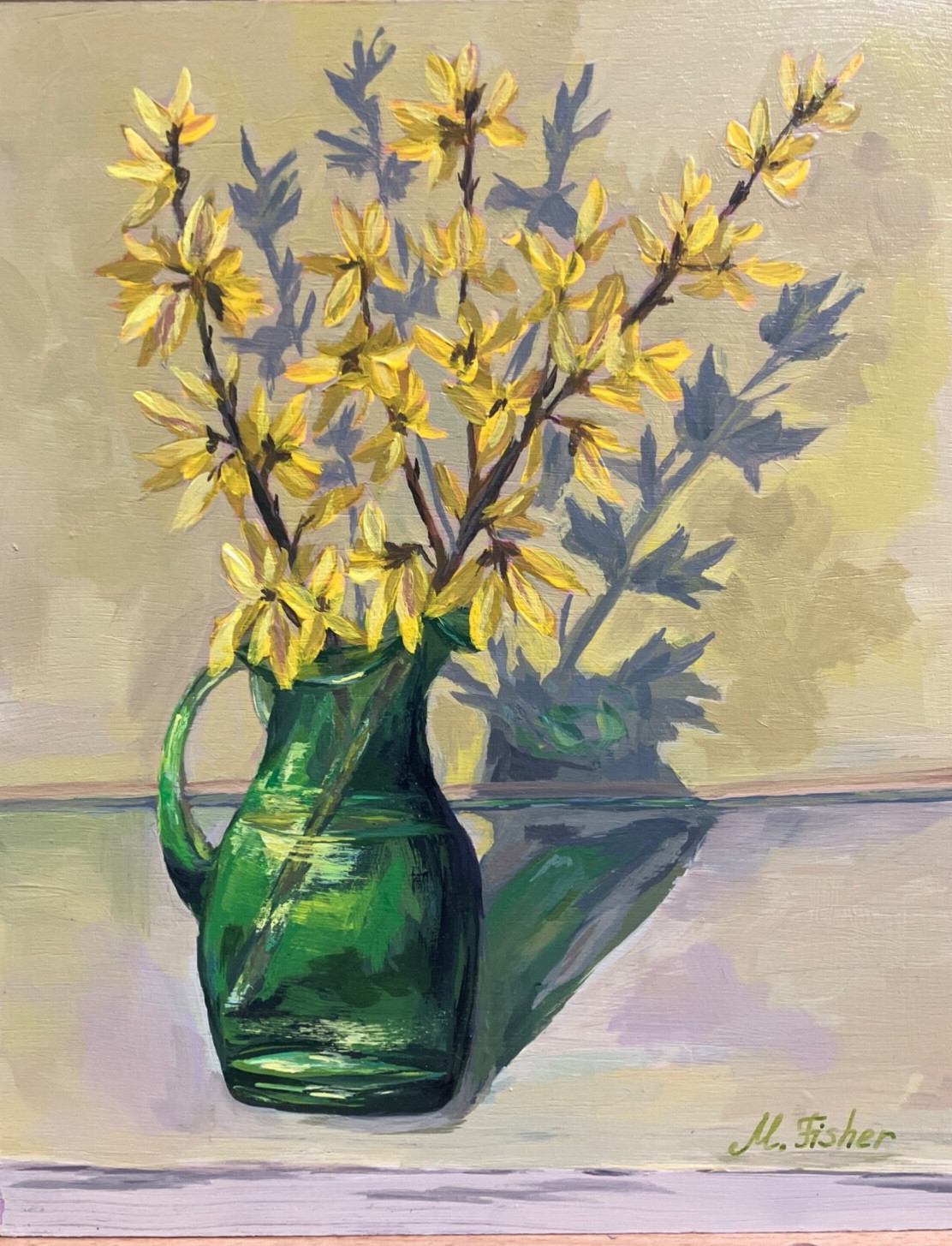 Original Acrylic Painting Spring Flowers wooden board 8” x 10” collectible art