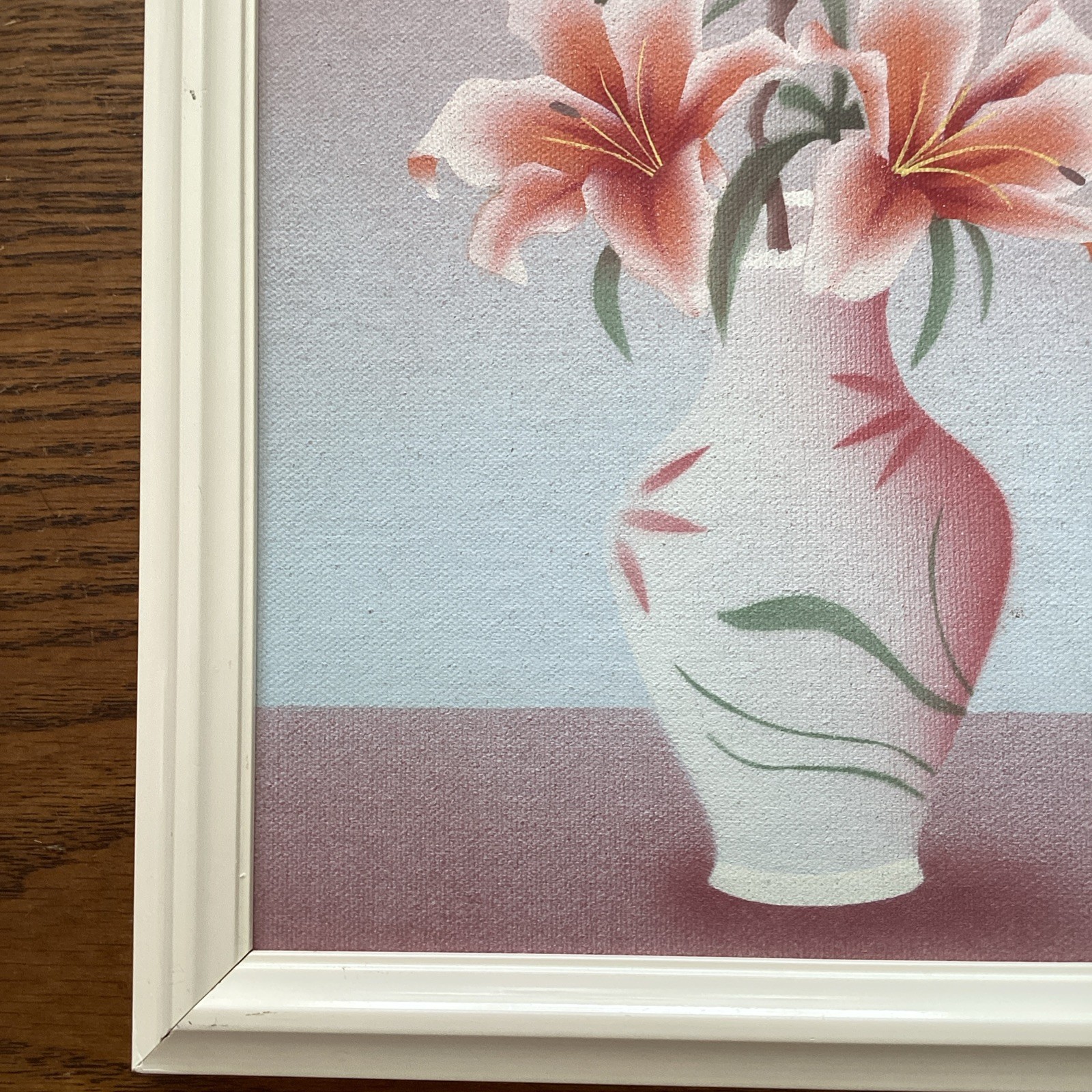 2 Vintage Framed Art Floral Still Life Painting Tiger & Peace Lily Set of 2