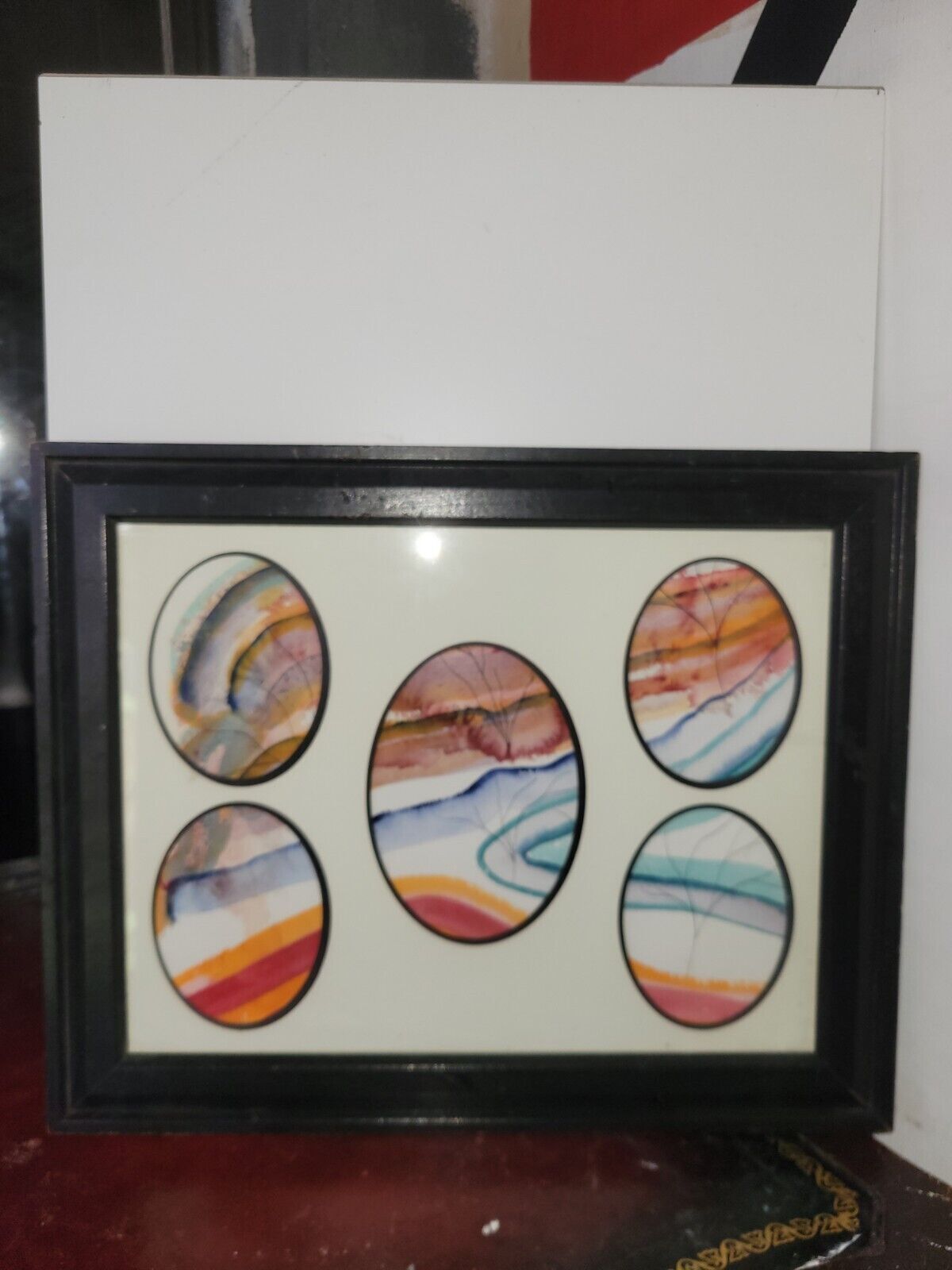 Framed Abstract Landscape Collage with Multi-Oval Cutouts