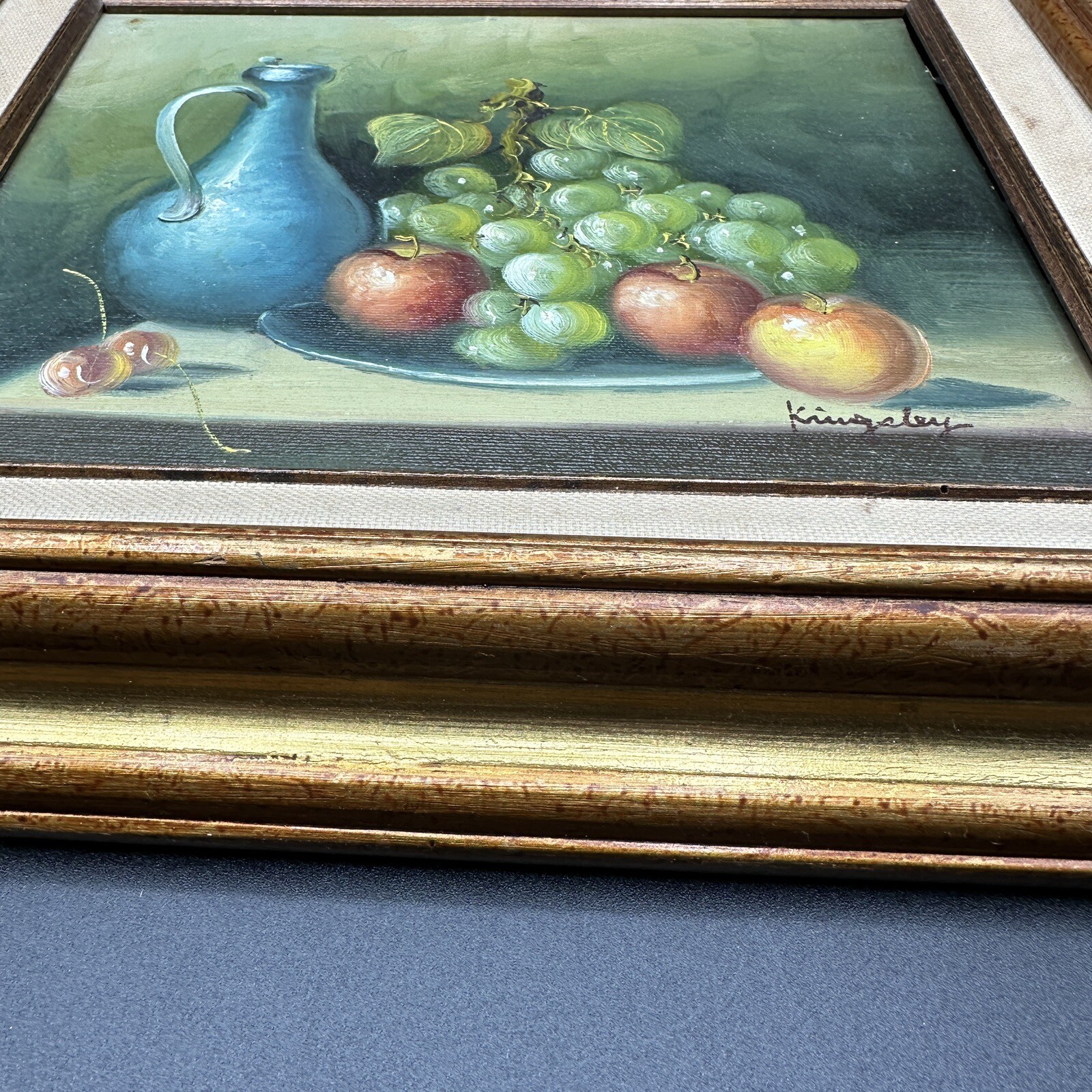 Vintage Framed Still Life Fruit Painting Signed Kingsley Gold Frame Wall Art