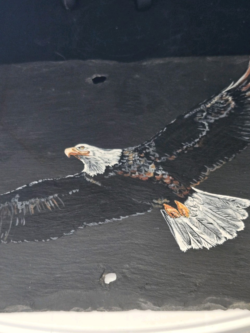 2000 Vintage Hand painted Eagle In Flight Natural Slate Art Signed by Artist