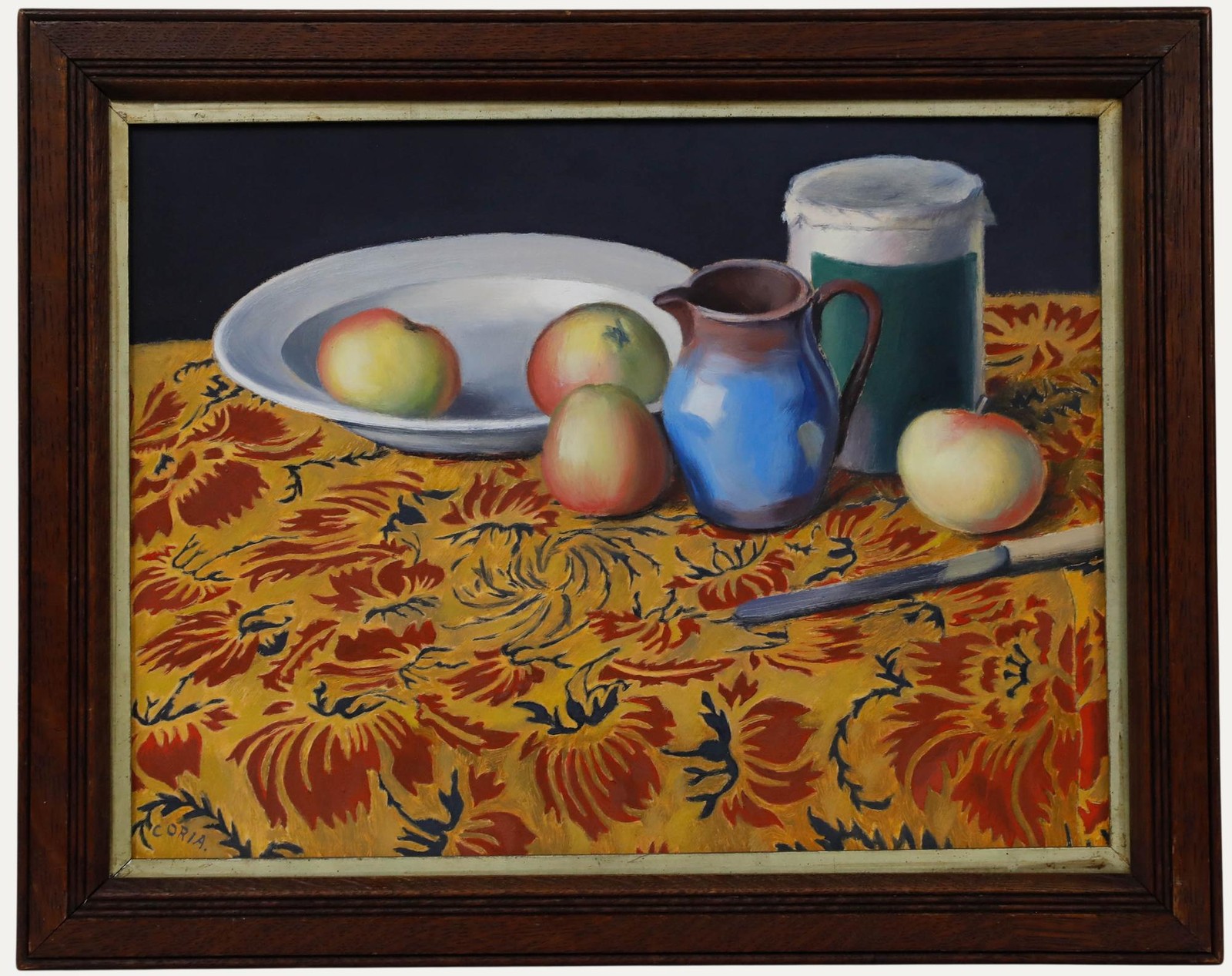 Benjamin Coria (1888-1942) – Framed Mid 20th Century Oil, Still Life with Apples