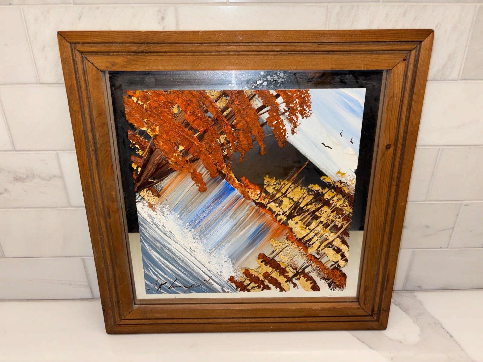Vintage Norm Klumpstra Signed Mirror Painting Original Oil Art Landscape Water