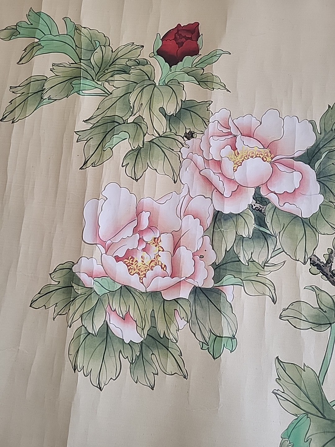 Chinese Large meticulous brushwork painting of peonies and butterfly. By LiJuan