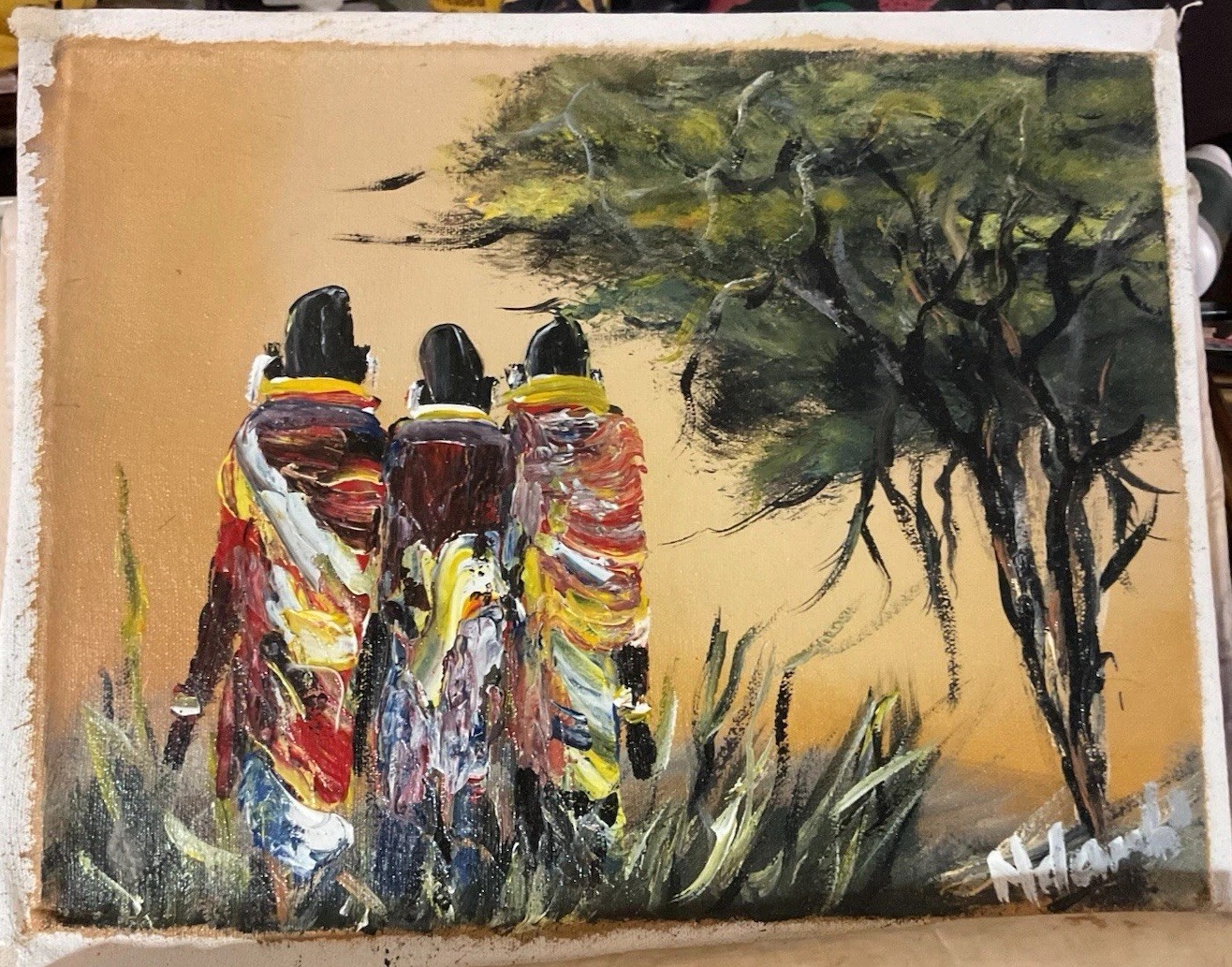 African Oil Painting Original By