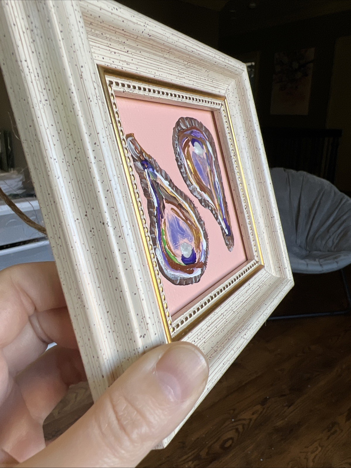 Oyster Shell,pearl , original,miniature Painting,small,mini, Framed