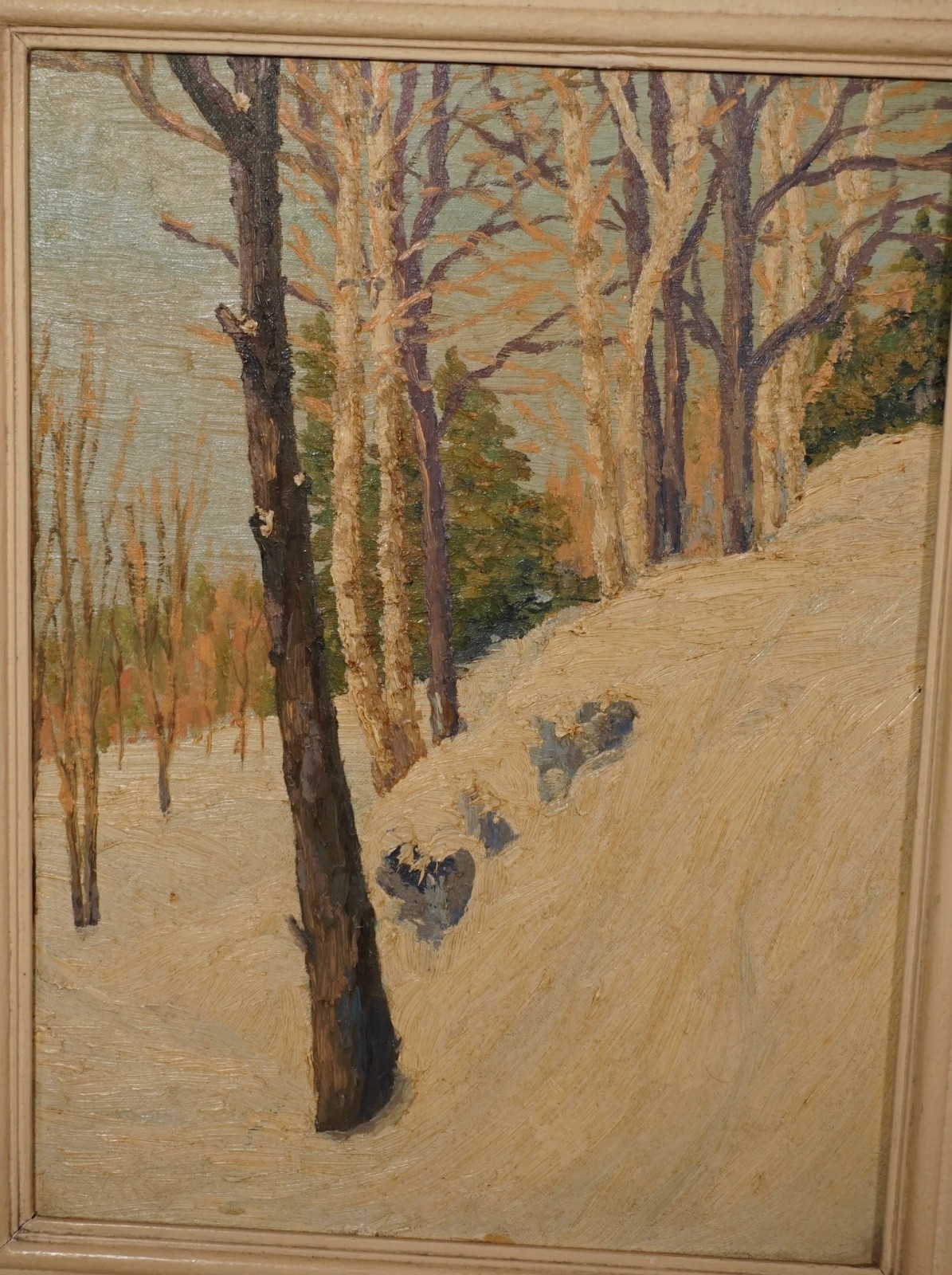 March Day Snowing Forest Landscape Framed Oil on Board Early Spring Original Pai