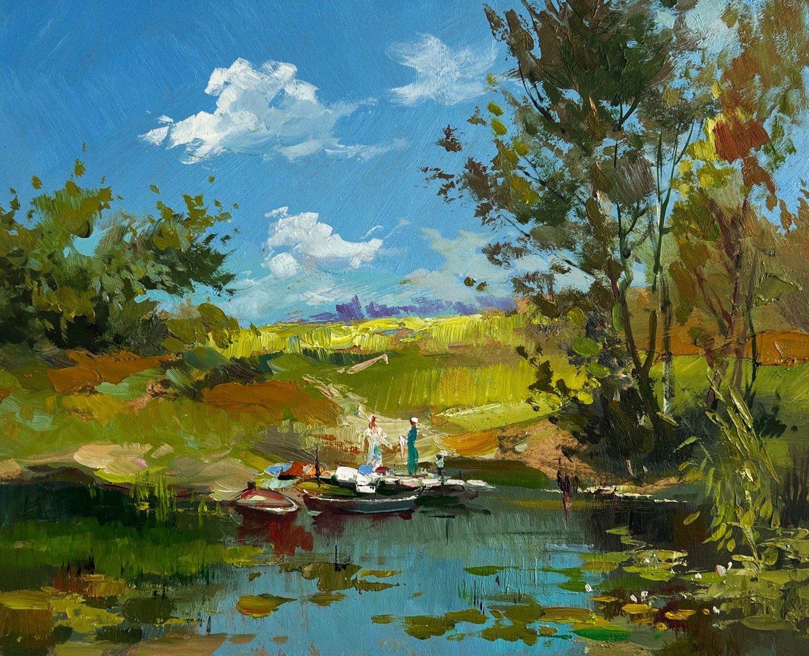 Oil Painting Take A Swim In A Summer Lake Y. Suprunchuk Original nAAA4386