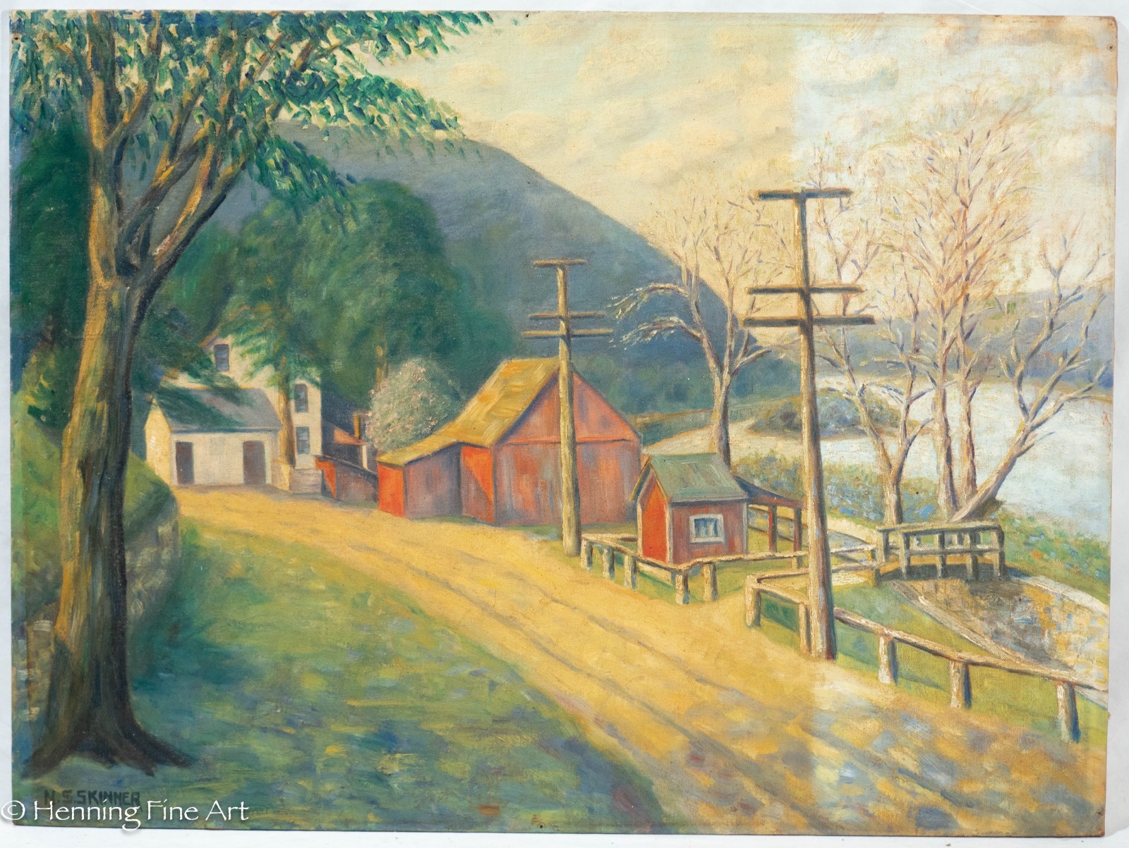 Stunning Vintage American Impressionist Landscape Oil Painting by N.S. Skinner