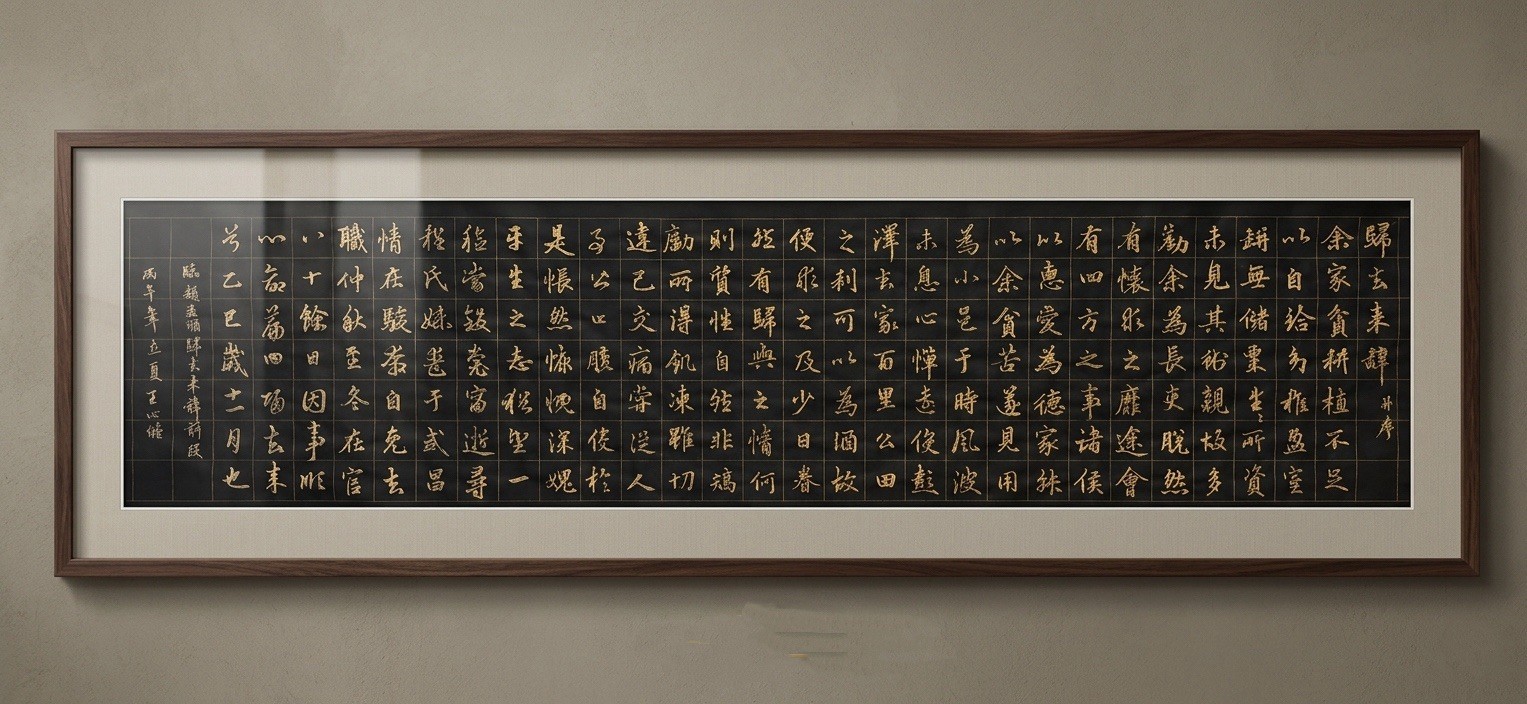 Unframed Chinese calligraphy Part Of The Return Black Paper Banner歸去來辭2645