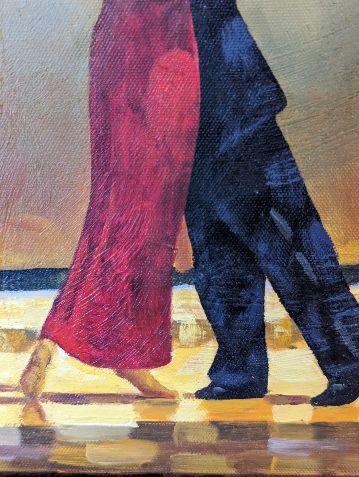 Oil Painting-Glamorous Couple Dancing on a Beach-Framed-Signed «M Harold»-C Desc