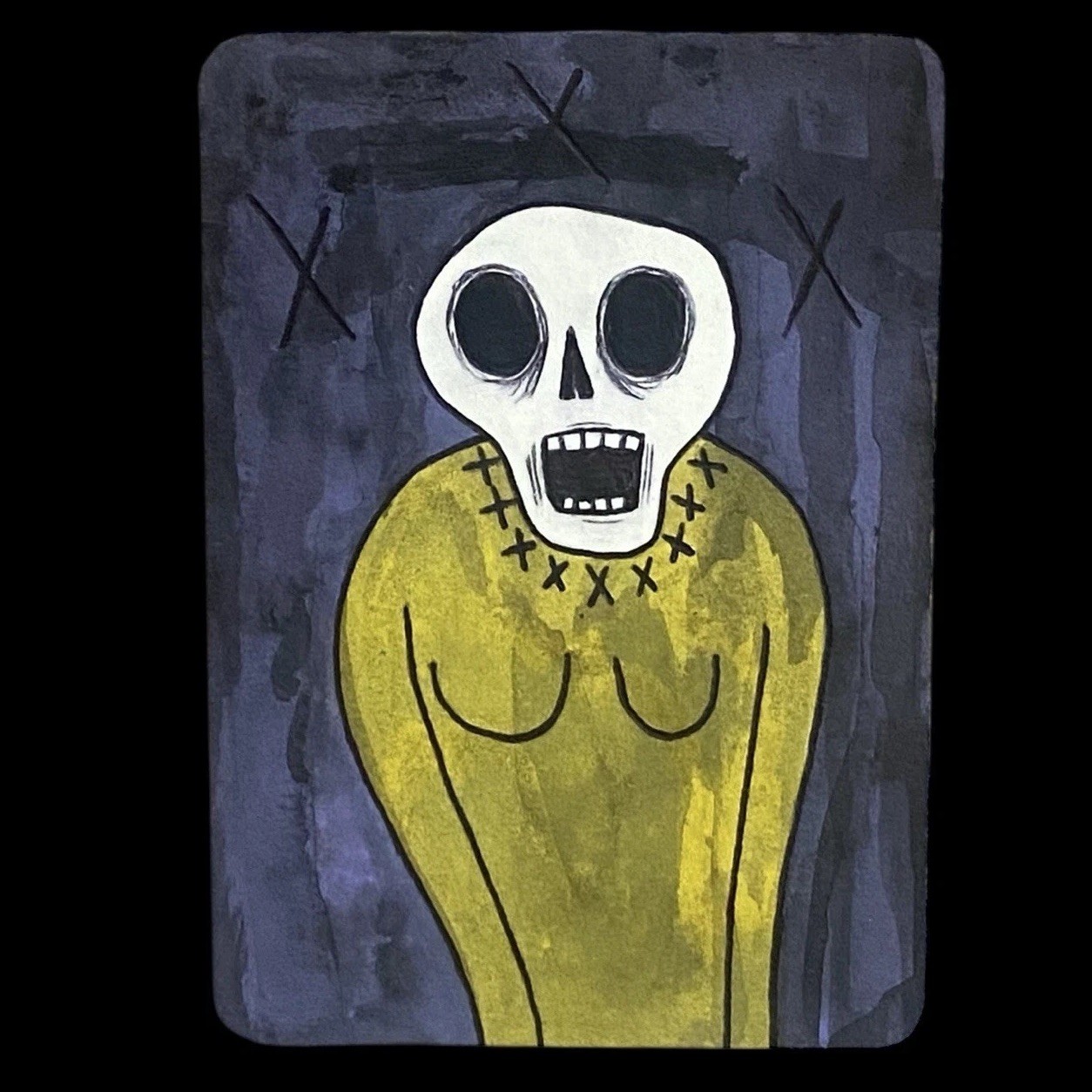 Original Mini Painting Skeleton Person #38 ACEO Small art Miniature Acrylic Ink