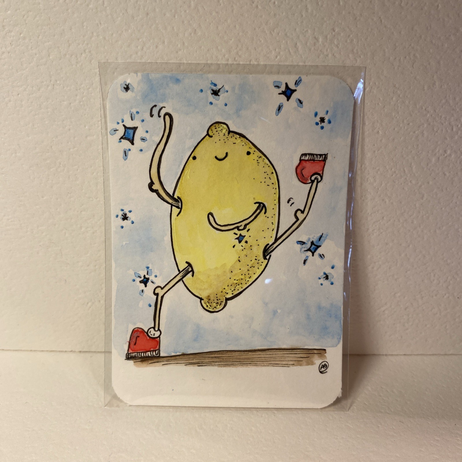 aceo original painting Watercolor Amphomorphic Foods Lemon Head