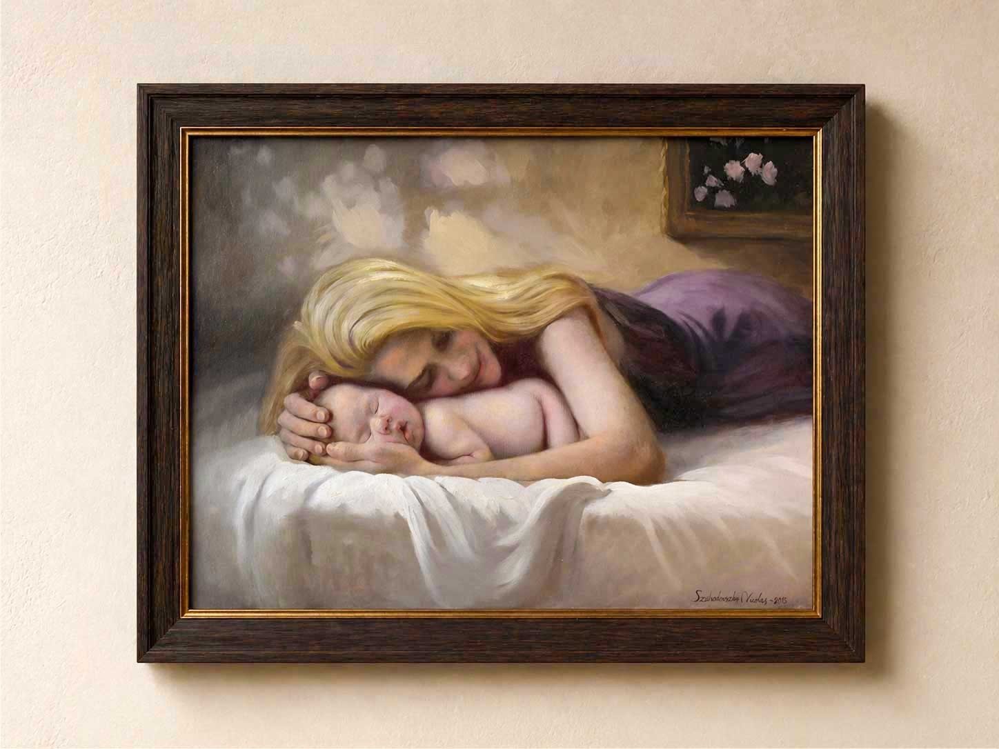 Large Original Oil Painting Mother and Child Figurative Art 24×31