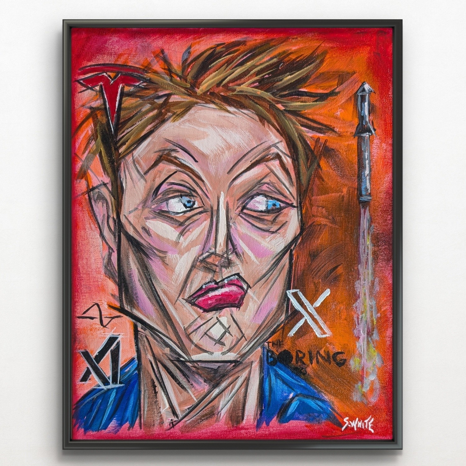 Elon Musk Original Painting 11×14 Canvas Pop Art Satire SpaceX Tesla SWhite