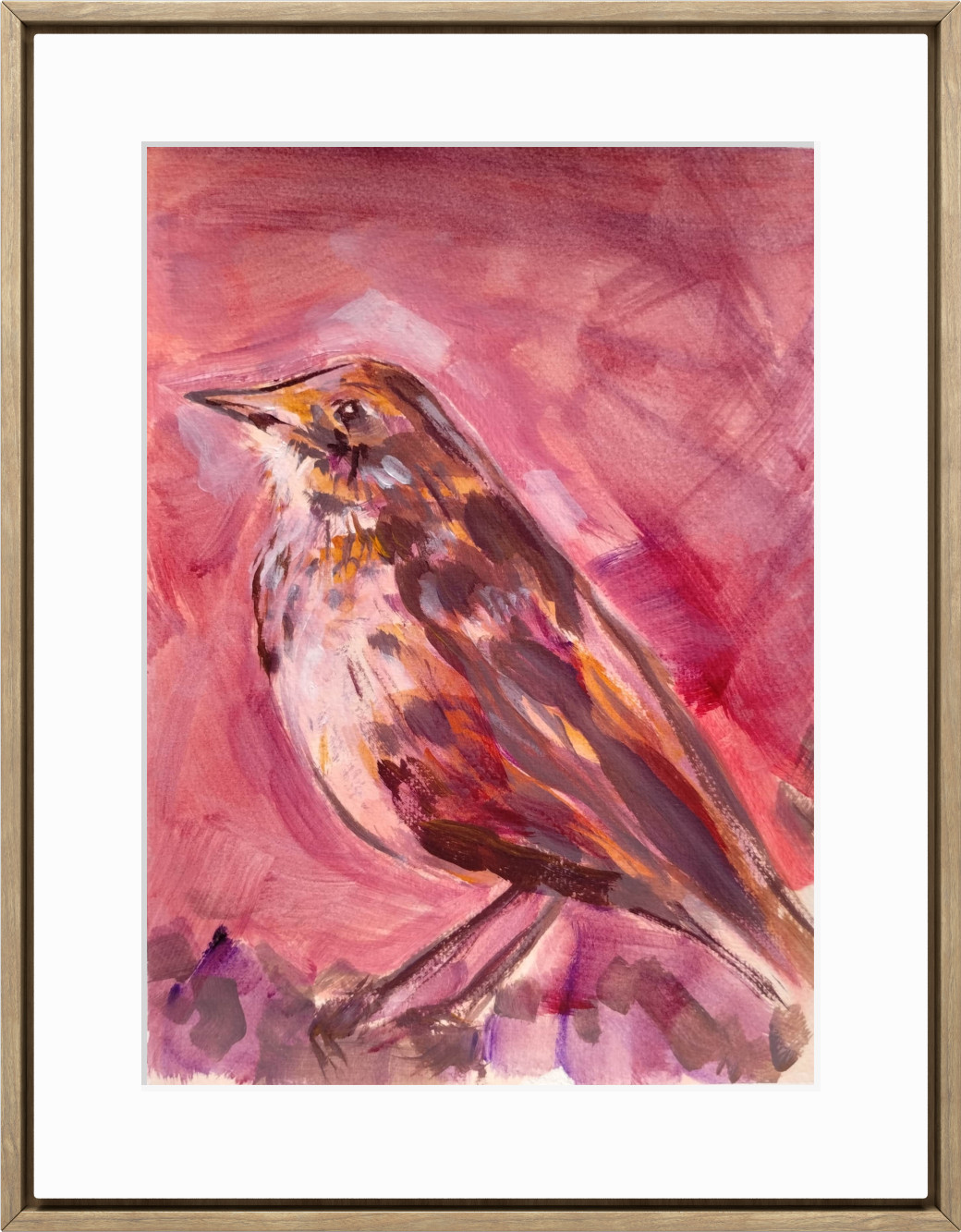 Hand Painted 11×14 Bird Acrylic Art Expressionist Wall Decor Warm Tones