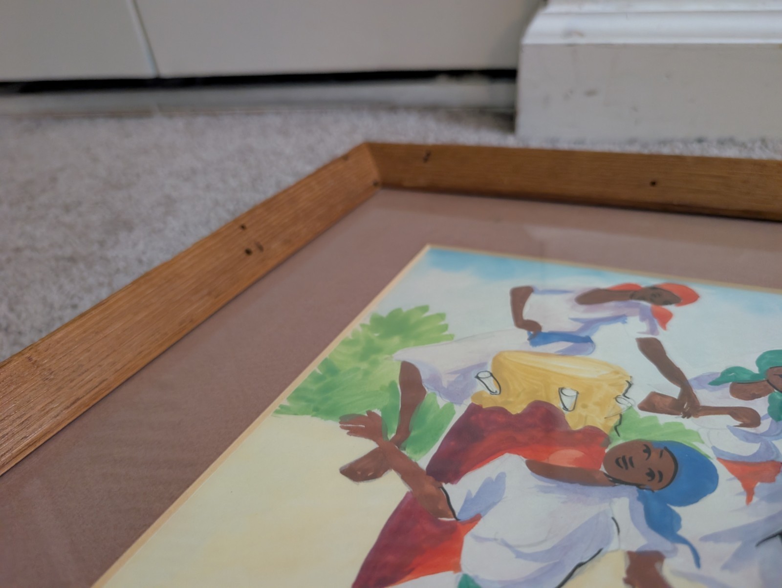 Vintage Original O.M. Casimin Jamaican 12¾»x16¼» Folk Art Watercolor Painting