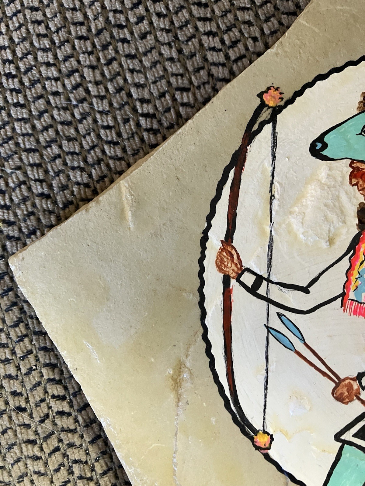 Buffalo Dance Vtg Native American Painting Slate Lone Bull Stanley Harrison 1975
