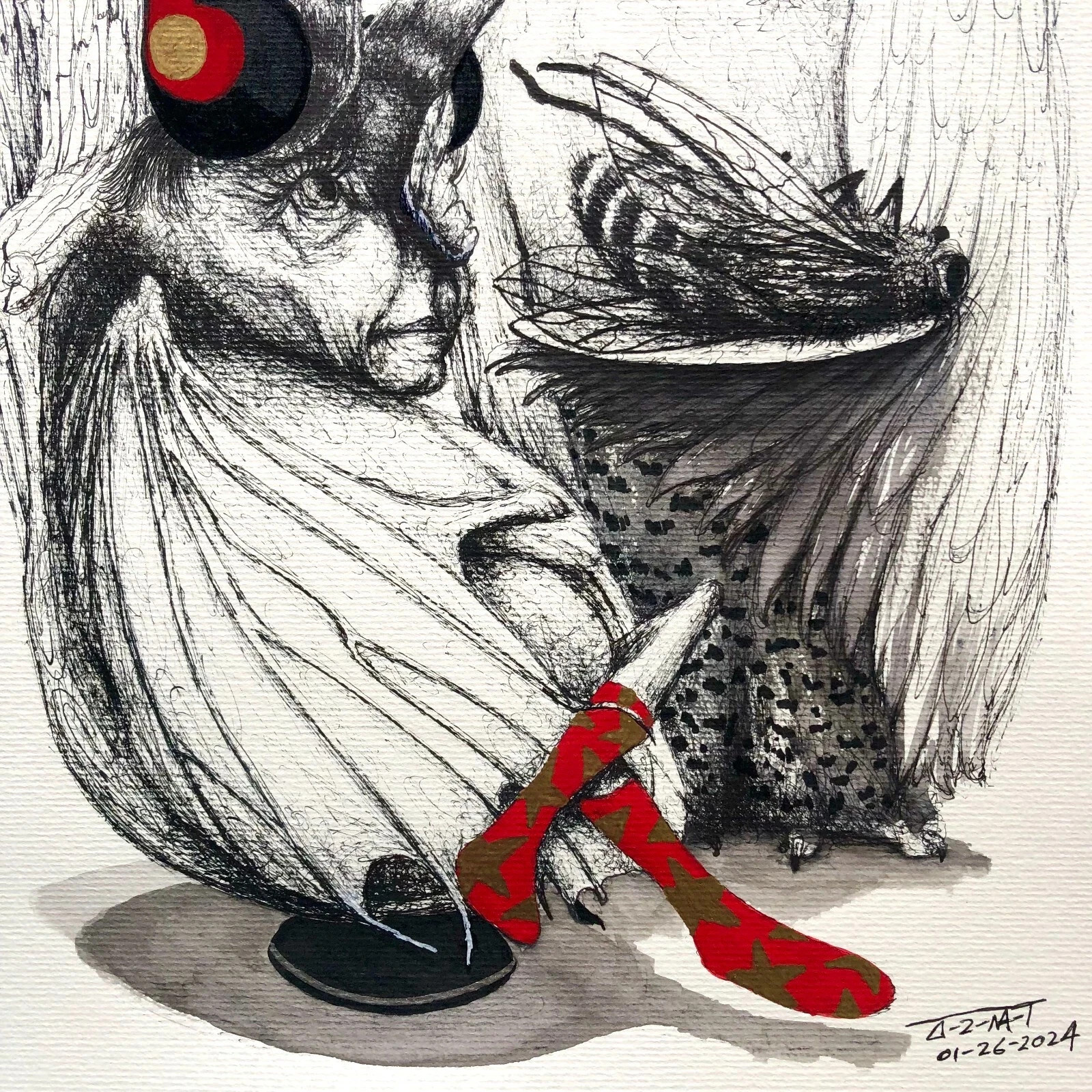 ALAIN DONATE CUBAN ART Painting ORIGINAL SKETCH DRAWING INK /CARDBOARD 12″X 16″