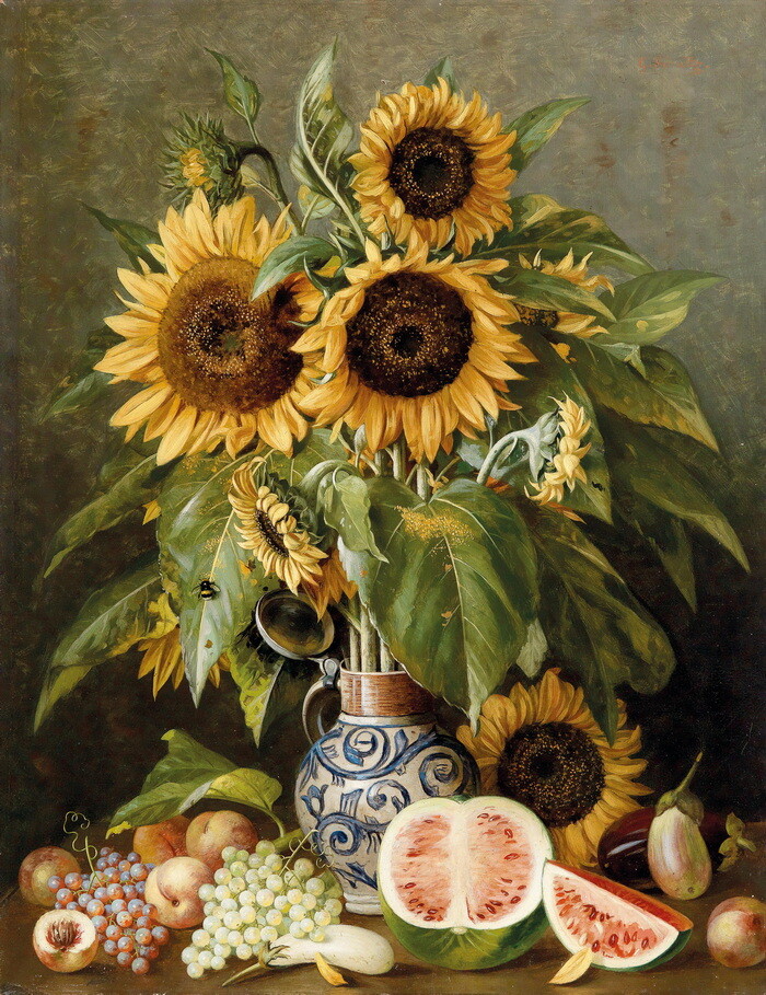 Sunflower Flower & Fruits Oil painting Wall art Giclee Printed on canvas P1811