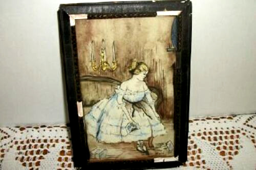 1800’s Miniature Portrait Painting Watercolor Lady Crinoline Catharyn L Hatti 16