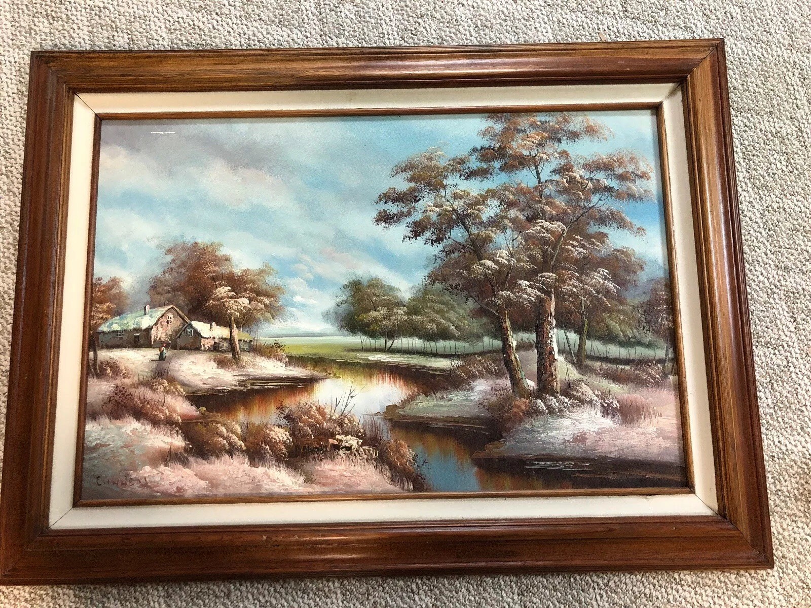 Original C. Inness ,Large landscape painting, Clara Inness Framed 33” x 45”