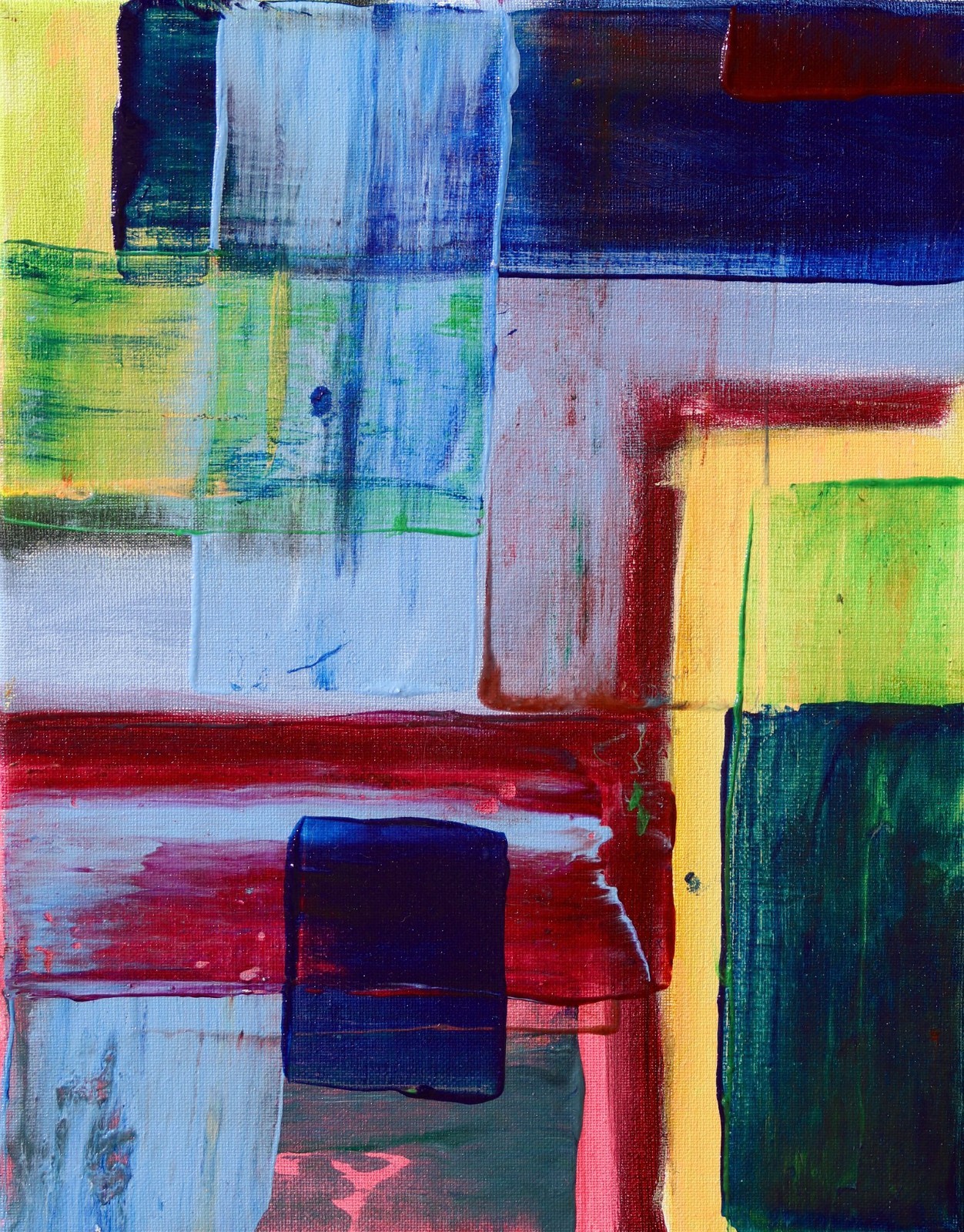 ShawNshawN Abstract Original Painting on Canvas – 11×14 Blue Green Yellow