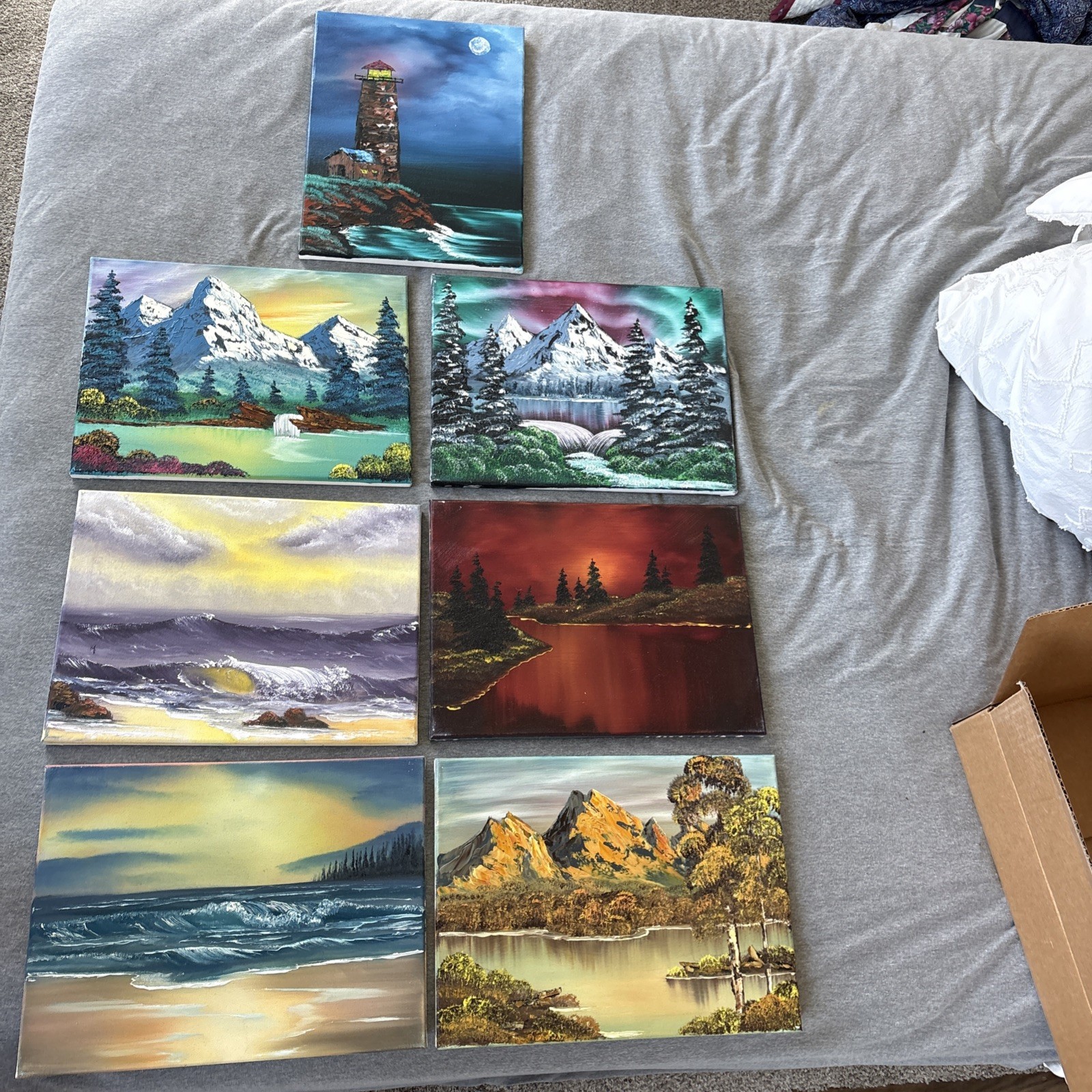 Bob Ross style Oil Painting 12×16 On Canvas. 7 paintings in original oil
