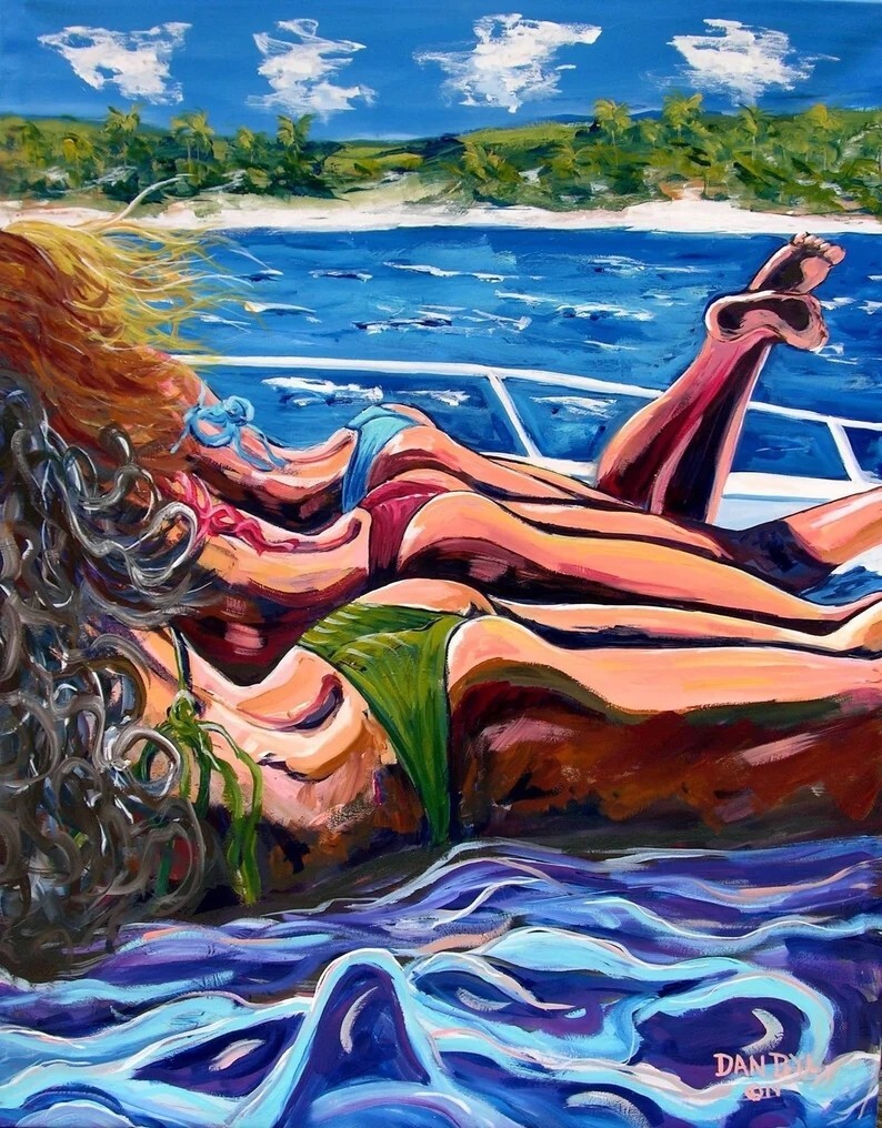 Beach Boat Babes Original Art PAINTING DAN BYL Modern Contemporary Huge 4x5ft