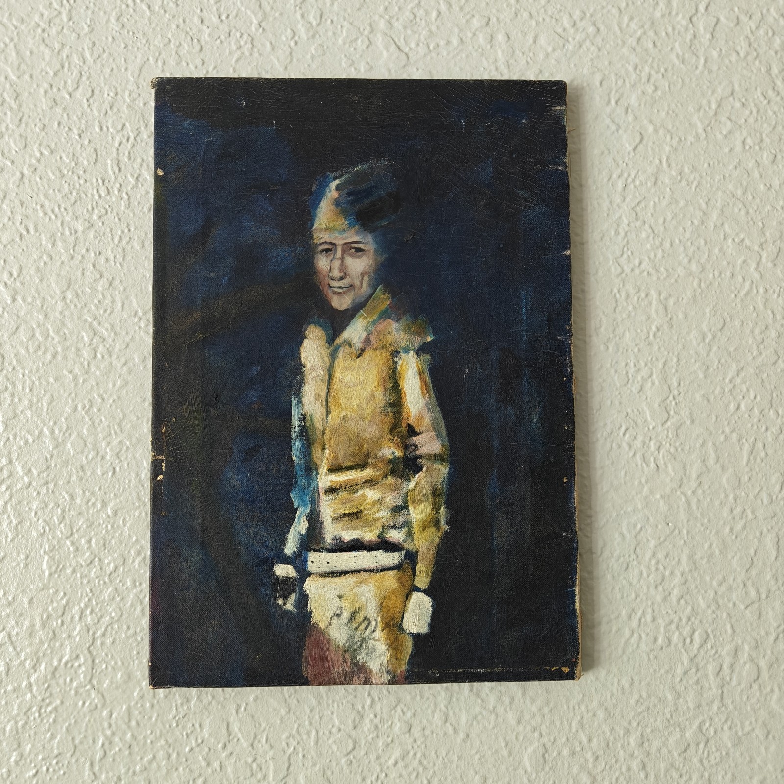 Vintage Oil Painting Portrait Man Signed De Leon 1960 Canvas Board 13×9