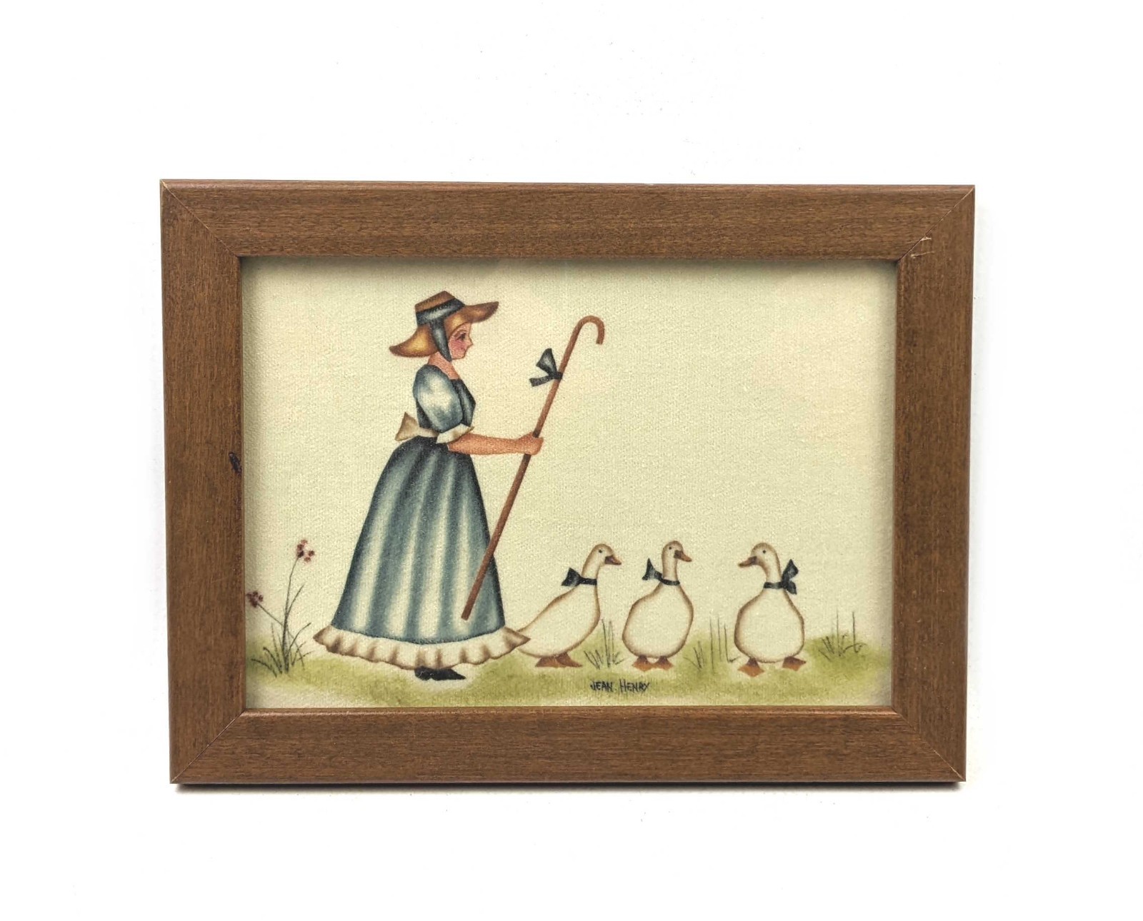 Vtg Jean Henry Theorem Painting Girl With Ducks Framed America Folk Art Rustic