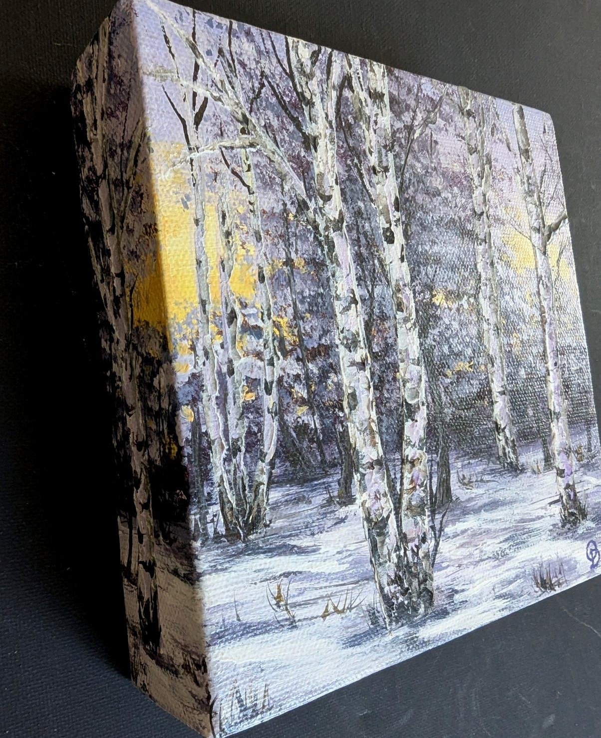 ORIGINAL ACRYLIC Painting Winter BIRCHES Tree impasto by Olga Diduh.