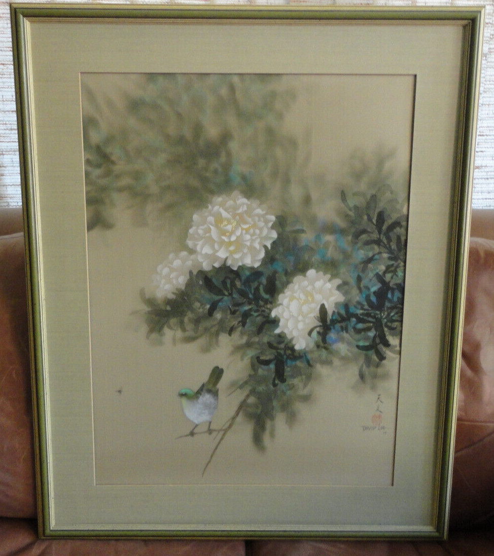David Lee Chinese Painting Untitled Floral Watercolor on Silk 1977 32×26