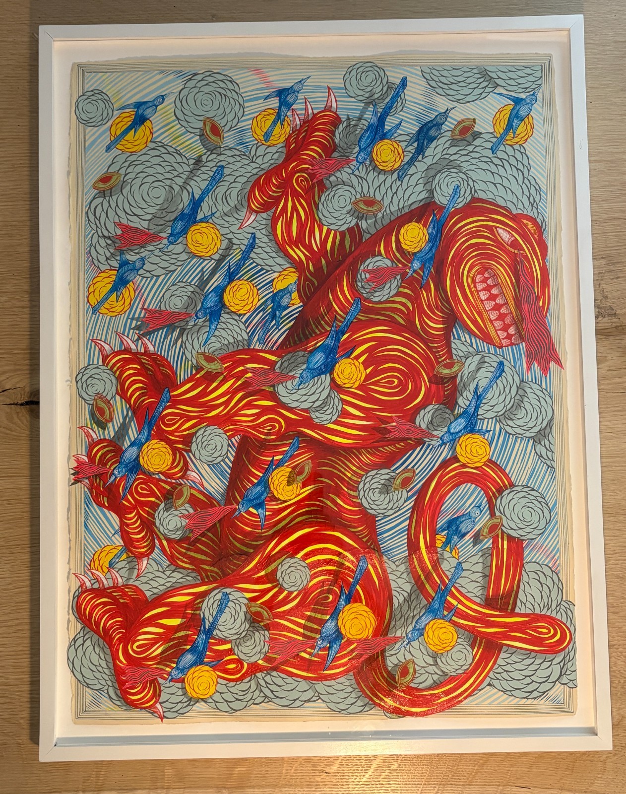 Fine Art ORIGINAL FRAMED Andrew Schoultz «Floating Red Beast (limbo)»