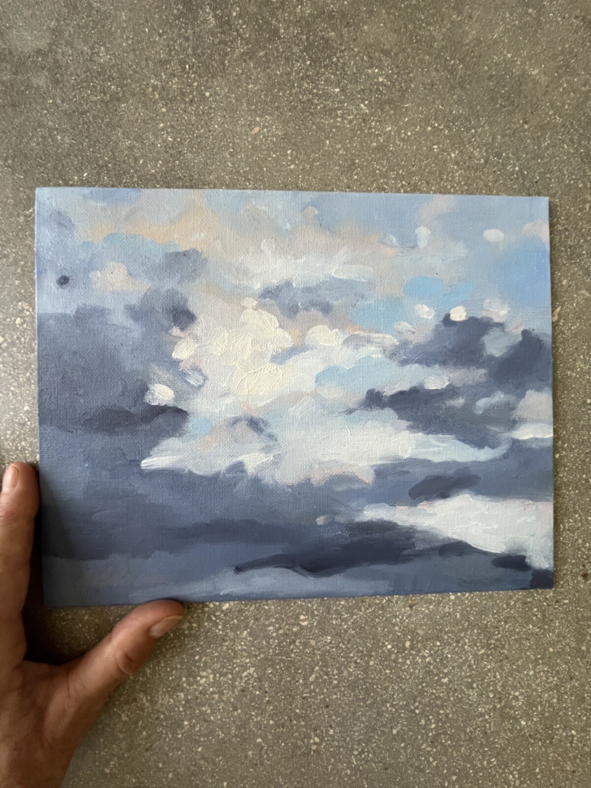 Paris Sunset Original Abstract Oil Painting Canvas Board Rich Textures Sky Blues