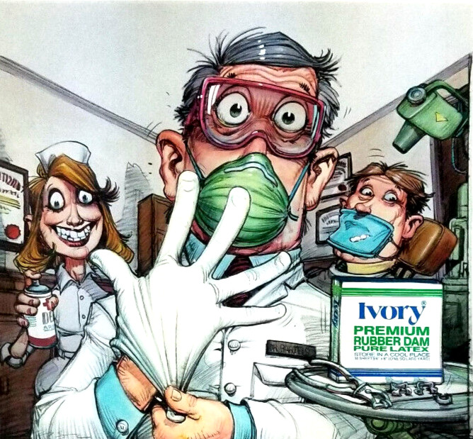 Original color print of illustration by Bill Mayer for Dental advertisement.