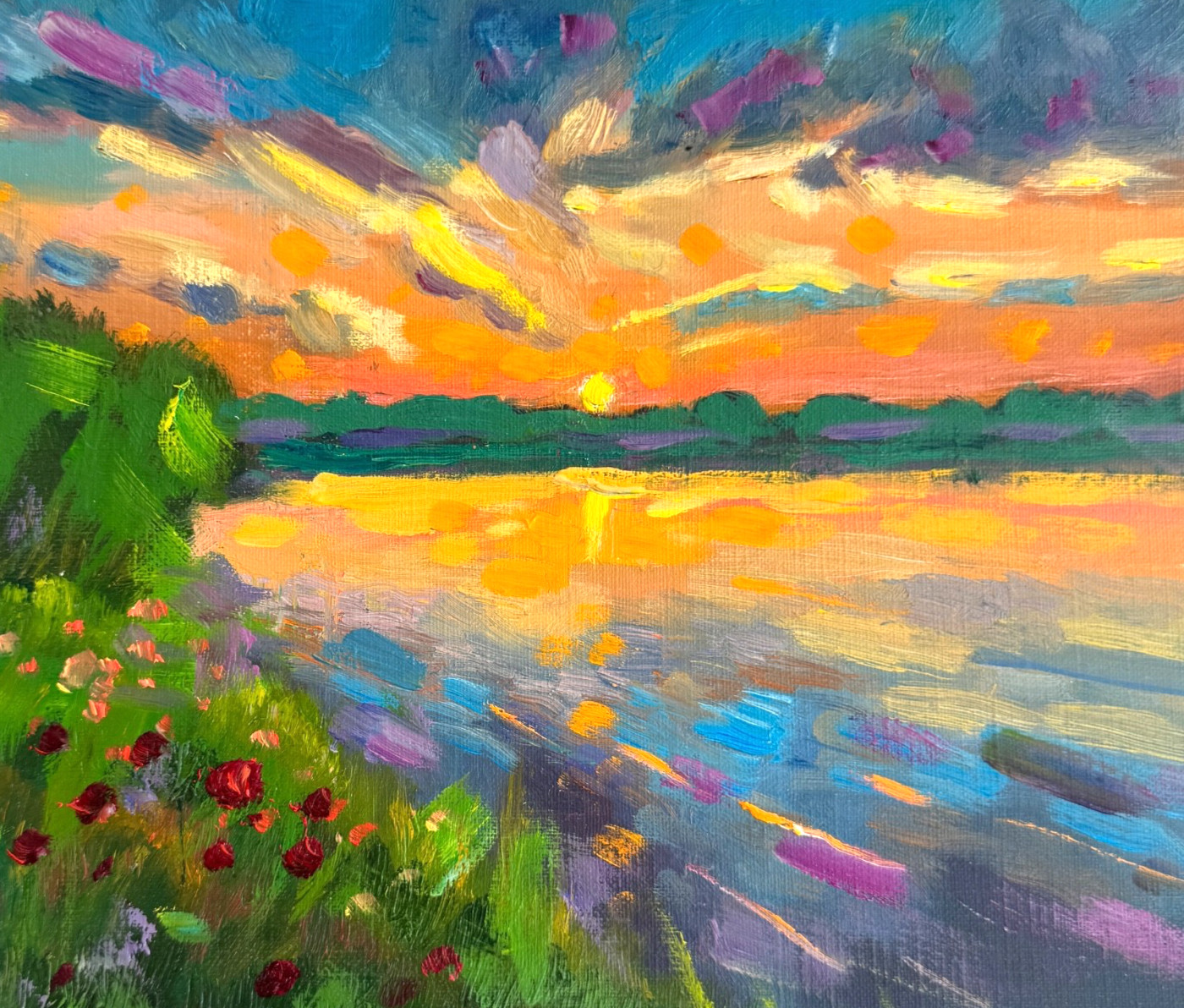 Original Sunset Oil Painting Abstract Landscape Art Signed VICTORIA MAC 8×10″