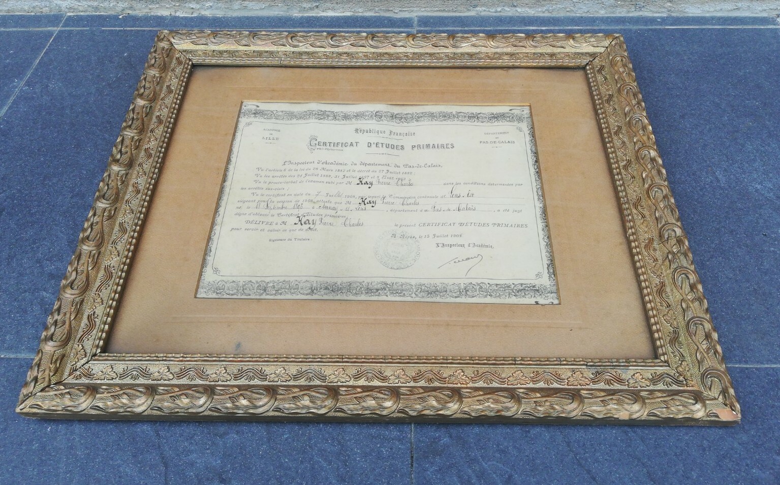1908 Vintage Study Certificate, Framed, Early 20th Century, 45 cm x 37, 5 cm