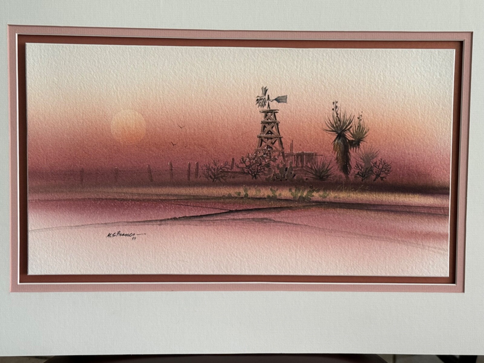 M.C.Franco, water color of sunset landscape, south west, matte, no frame